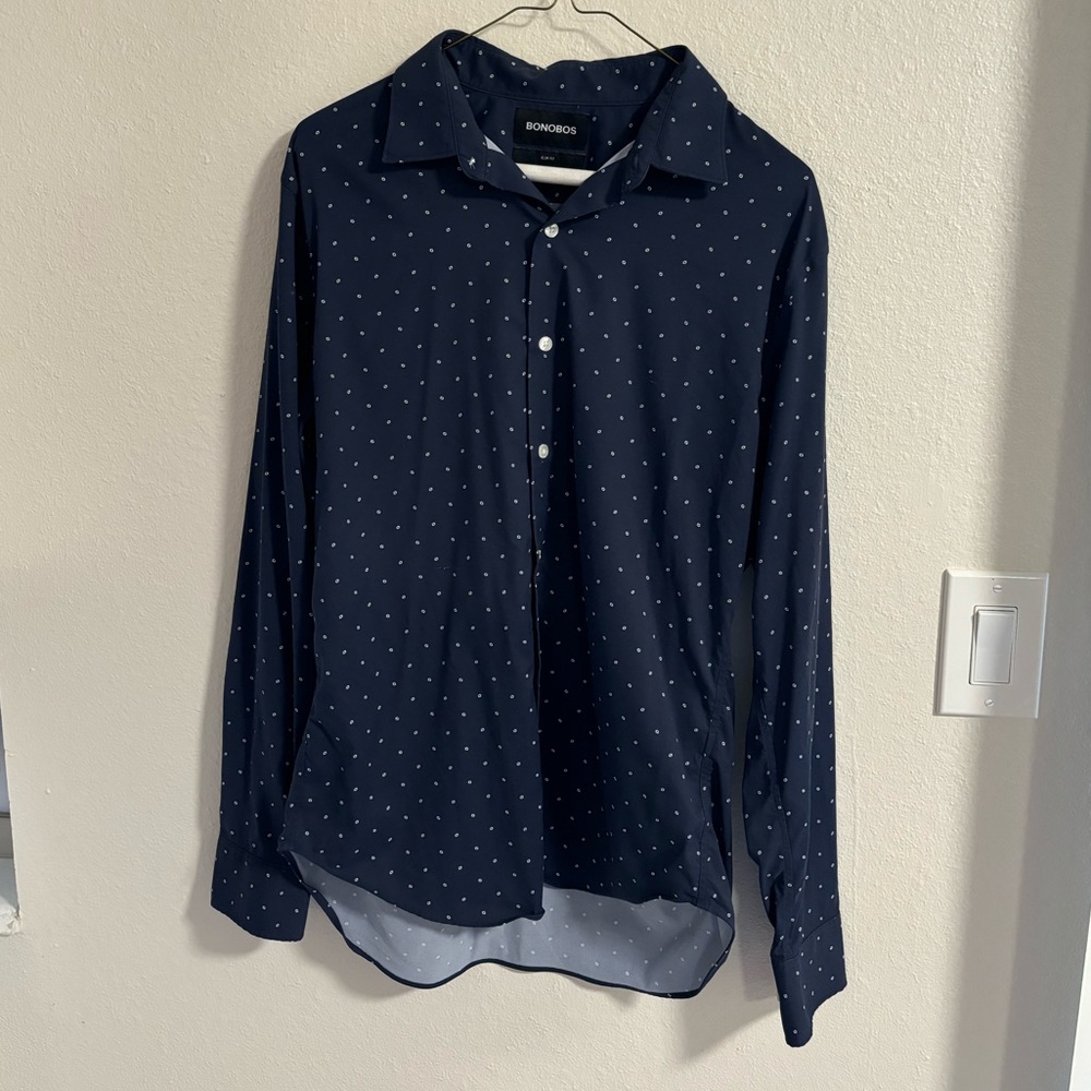 Men’s Bonobos Navy Blue Dot Pattern Button Down Shirt